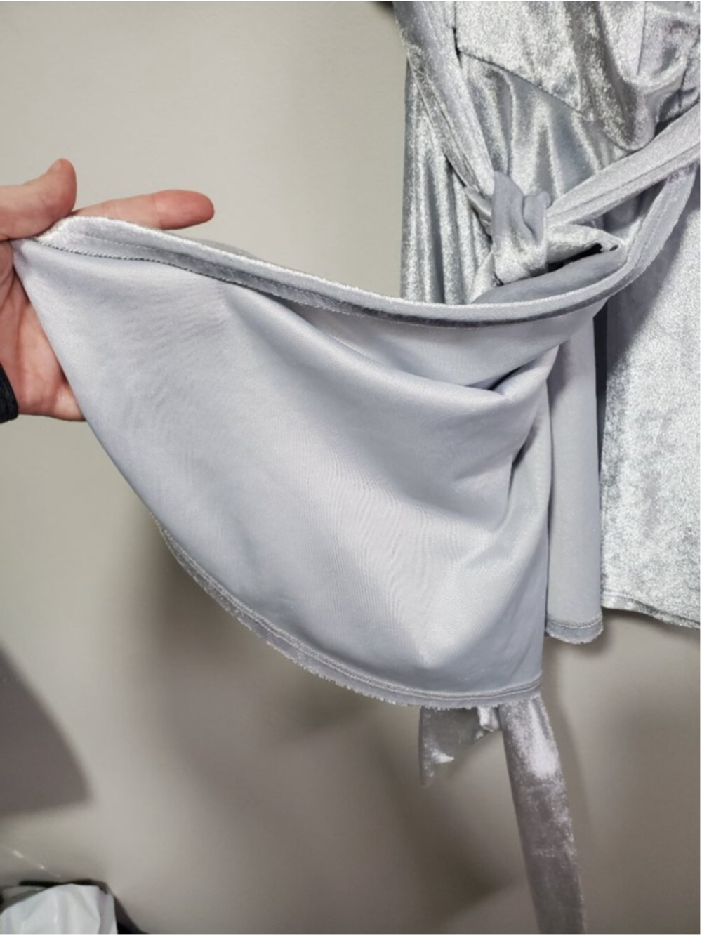 LUCY IN THE SKY Velvet Wrap Mini Dress Silver XS Flutter Sleeve Going Out Micro - Picture 7 of 13